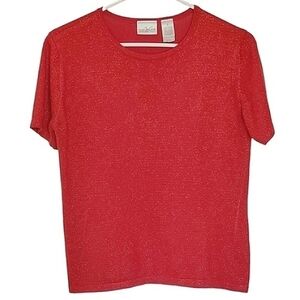 1237 * Villager Liz Claiborne Metallic Sparkle Sweater Red Size S